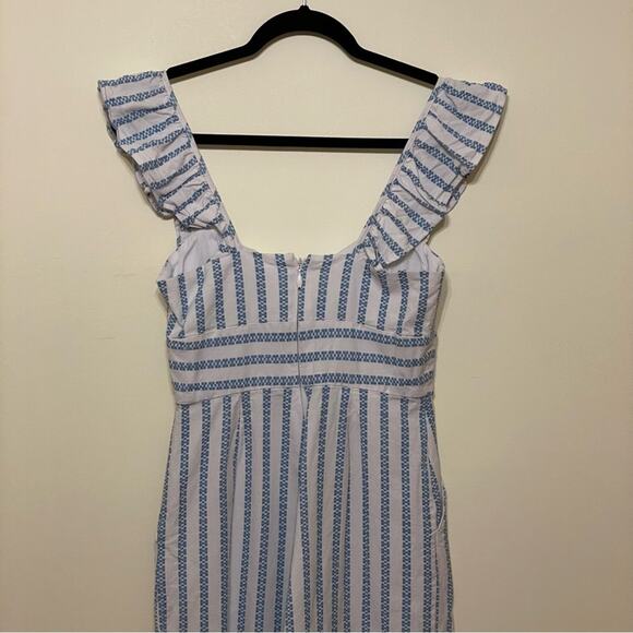 BCBGeneration 4 jumpsuit coastal grandma linen bow stripe beach white blue - Picture 6 of 8
